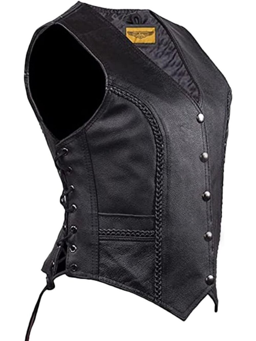 Stylish Women's Black Leather Motorcycle Vest with Concealed Carry Pockets